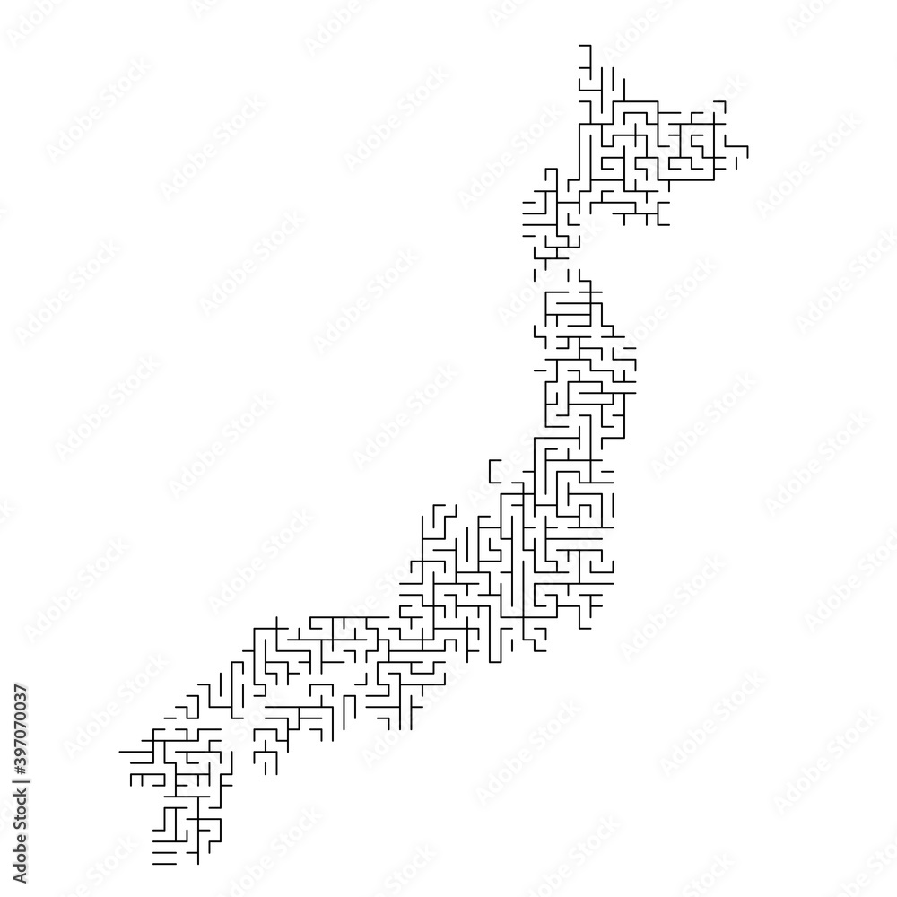 Japan map from black pattern of the maze grid. Vector illustration. Japan map from black pattern of the maze grid. Vector illustration.