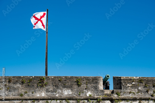 Flag and cannon on Castillo de San Marcos National Monument