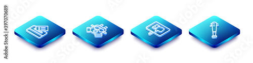Set Isometric line Vote box, Gas mask, Protest and Baseball bat with nails icon. Vector.