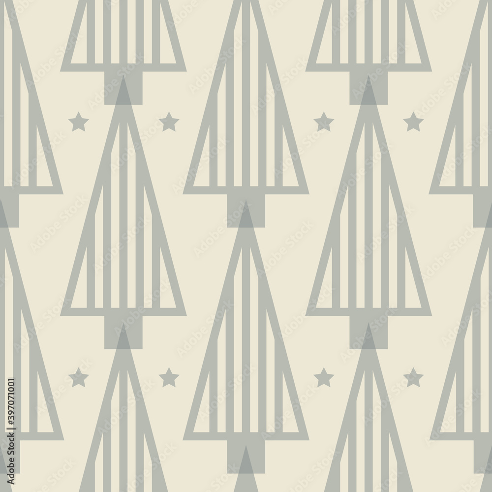 Vector grey ecru Christmas tree seamless pattern