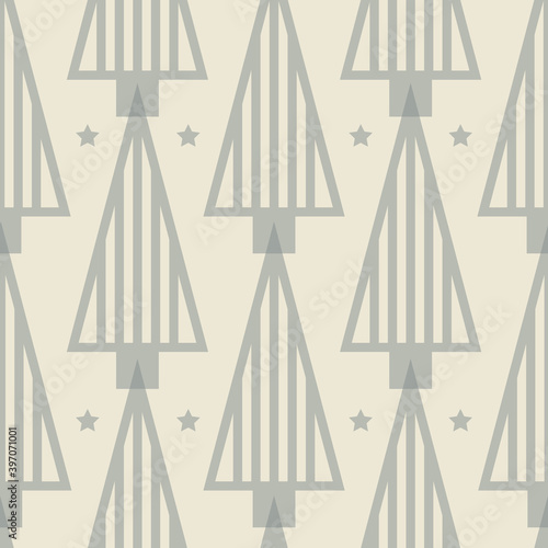 Vector grey ecru Christmas tree seamless pattern