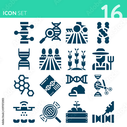 Simple set of 16 icons related to forestry
