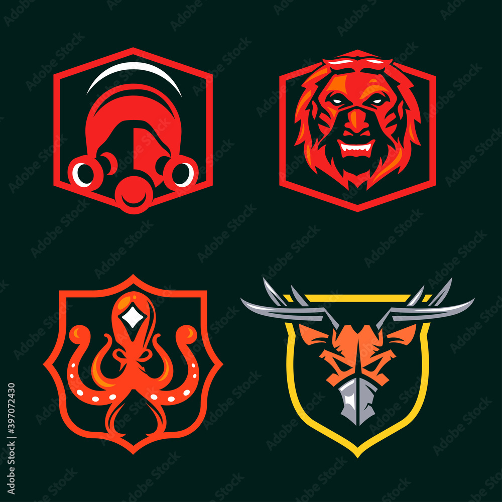 Set of e-sport mascot vector logo design collection Set of e-sport mascot vector logo design collection
