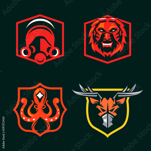 Set of e-sport mascot vector logo design collection