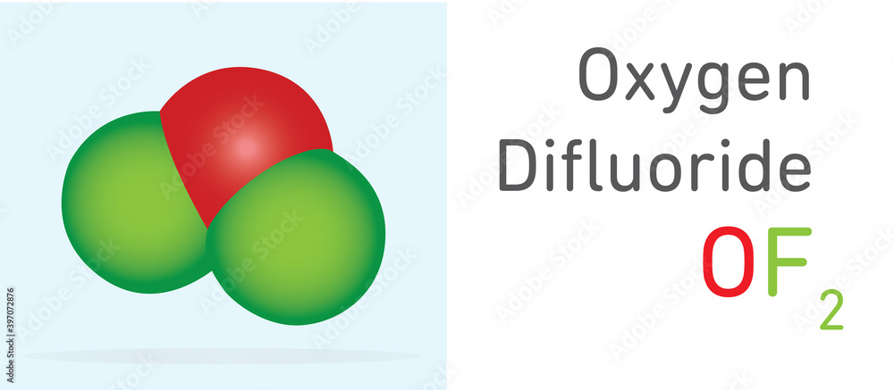 Oxygen Difluoride (OF2) gas molecule. Space filling model. Structural ...