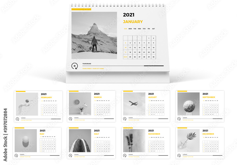 Minimal Desk Calendar 2021 Layout Stock Template | Adobe Stock