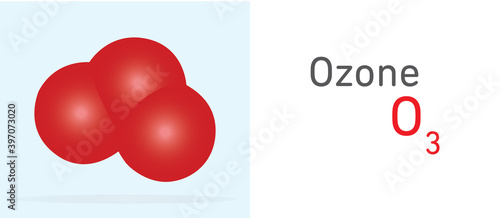 Ozone (O3) gas molecule. Space filling model. Structural Chemical Formula and Molecule Model. Chemistry Education