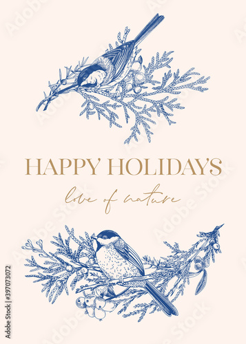 Christmas card with two birds.