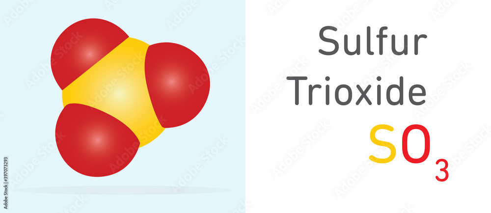 Sulfur Trioxide (SO3) gas molecule. Space filling model. Structural ...