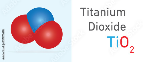 Titanium Dioxide (TiO2) gas molecule. Space filling model. Structural Chemical Formula and Molecule Model. Chemistry Education