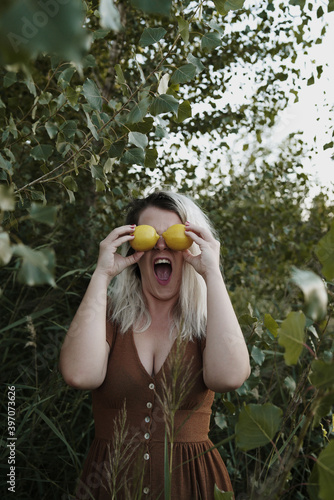 woman with lemons