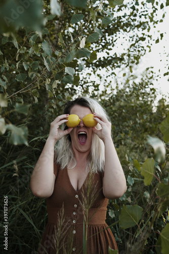 woman with lemons