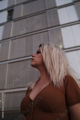 woman looking out window