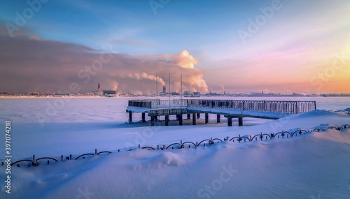 Winter landscape in the area of ​​the Stroganovs' estate (chamber), Usolye, Perm Territory, Russia. photo