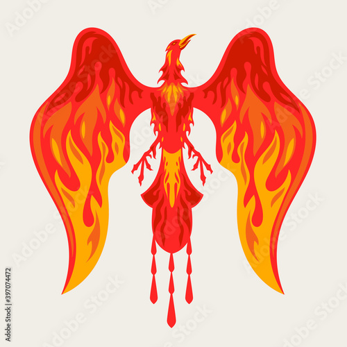 Red Phoenix Mascot Character logo design with fire effect. vector illustration