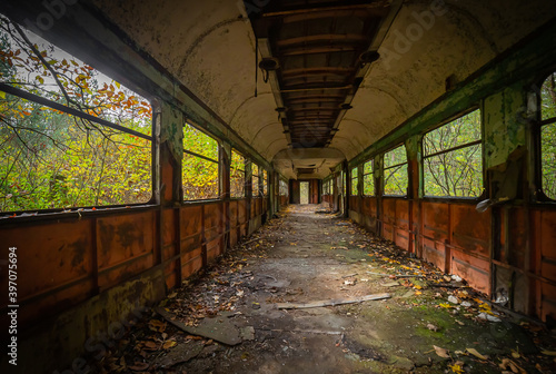 Interior of an old destroyed train wagon
