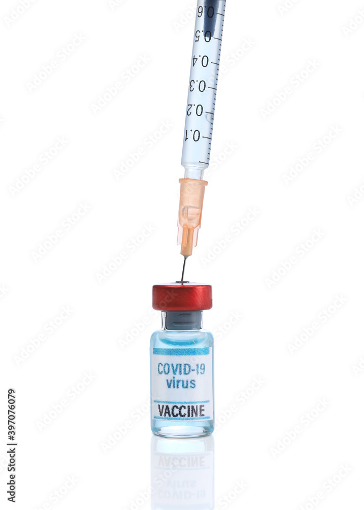 Covid 19 vaccine. Medical ampoules and syringe isolated on white background Covid 19 vaccine. Medical ampoules and syringe isolated on white background