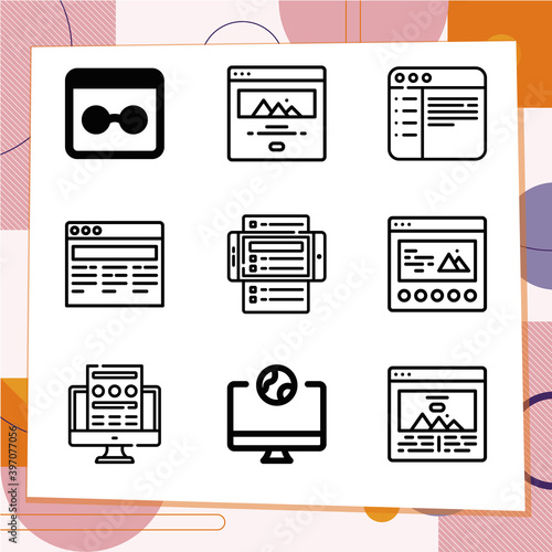 Simple set of 9 icons related to half title