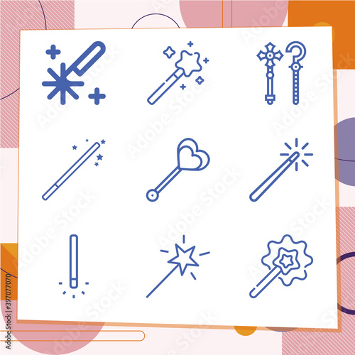 Simple set of 9 icons related to wand