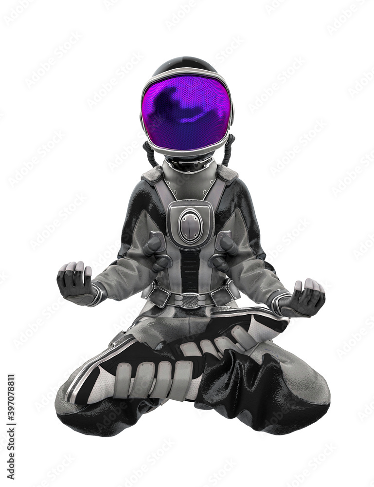 astronaut girl is doing yoga front view