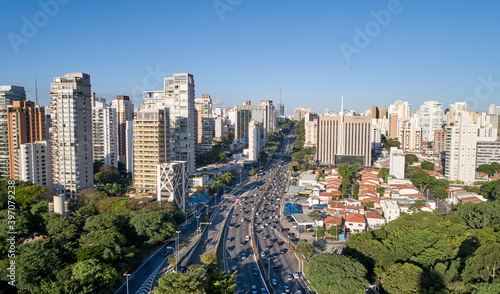 Aerial view of Sao Paulo city and 23 de Maio avenue.