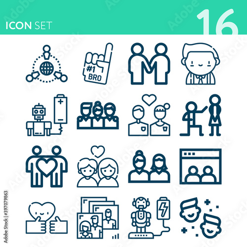 Simple set of 16 icons related to acquaintance