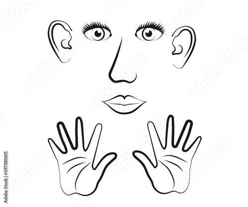  Human sense organs on a white background. Sketch. Vector illustration.