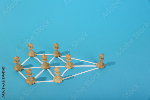 the concept of connections in an abstract community. relationship of a group of people on the example of chess pieces. distribution of powers in the business structure