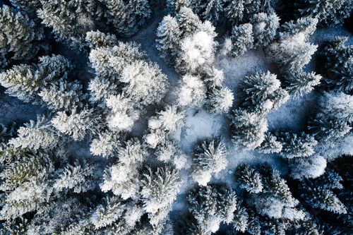 Winter Landscape with a feeling of christmas. Drone photo from the Norway. It s cold and snow is coming. 