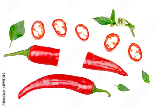 Pepper bitter isolated on white background, top view