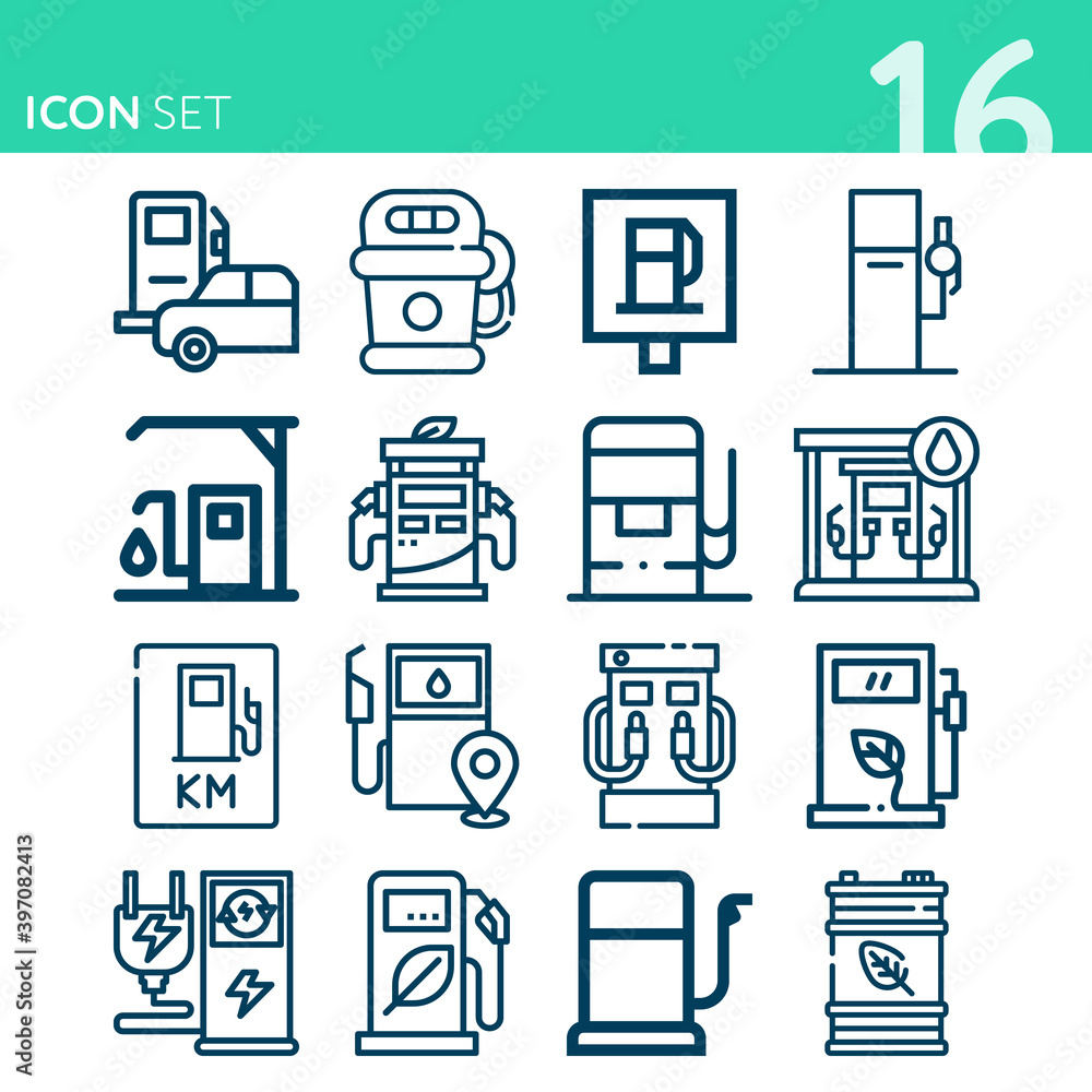 Simple set of 16 icons related to fuel station Simple set of 16 icons related to fuel station
