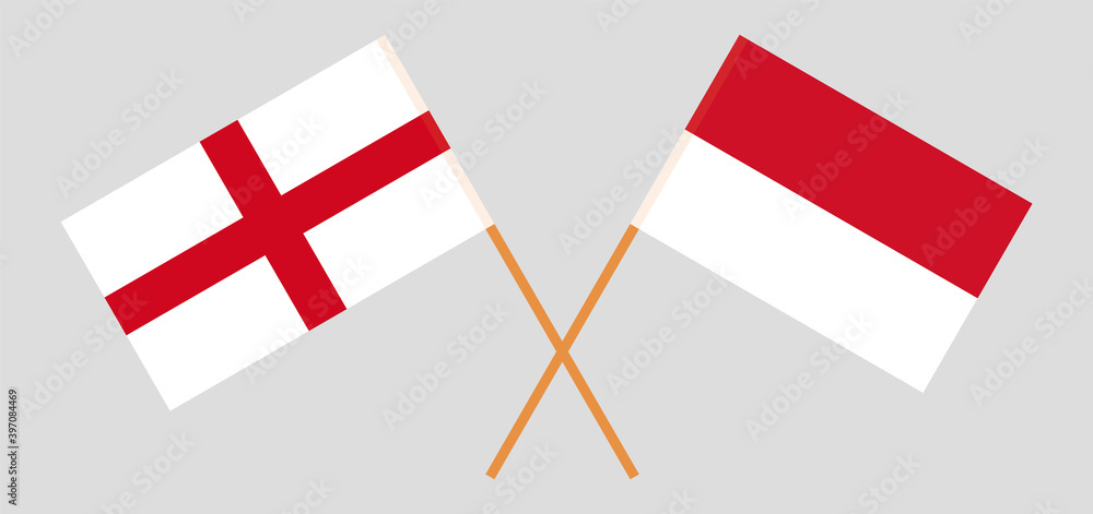 Crossed flags of England and Indonesia