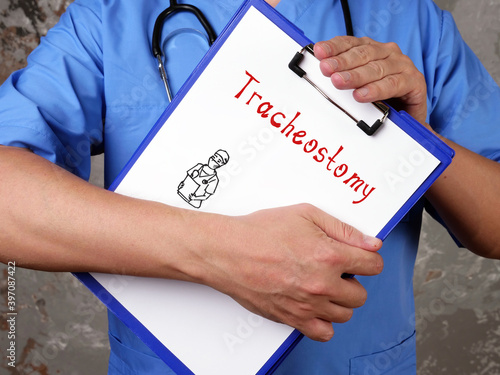 Medical concept about Tracheostomy with phrase on the piece of paper. photo