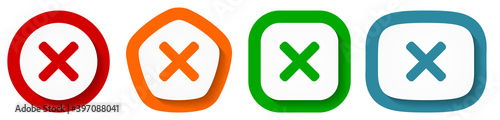 Cancel, cross vector icon set, flat design vector illustration in 4 colors options for webdesign and mobile applications