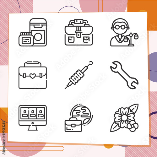 Simple set of 9 icons related to design studio