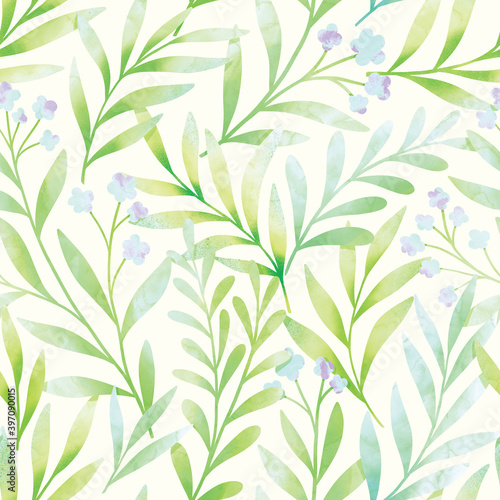 Seamless colorful floral pattern. Botanical illustration with leaves and flowers. Hand-drawn digital painting background for fabric  wallpaper  invitation  etc.