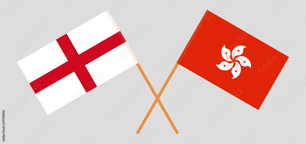 Crossed flags of England and Hong Kong
