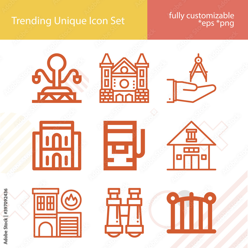 Simple set of public square related lineal icons.