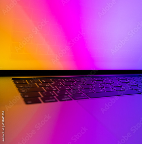 Inside MacBook illuminated with gradient view from edge
