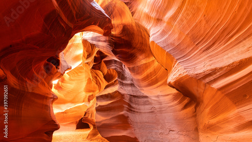 Antelope Canyon Arizona America. Abstract background with colorful sandstone walls. 