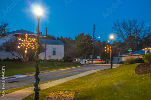 Holiday lights and deorations by the road downtown Appling Ga photo