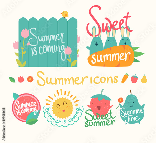 Set of summer icon. Isolated vector elements.
