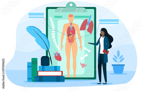 Anatomy education online service or platform. Internal human organ studying. Anatomy and biology concept. Human body system. Lungs, heart and stomach. Isolated flat vector illustration
