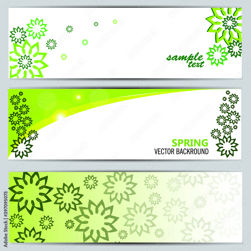 set of banners with leaves