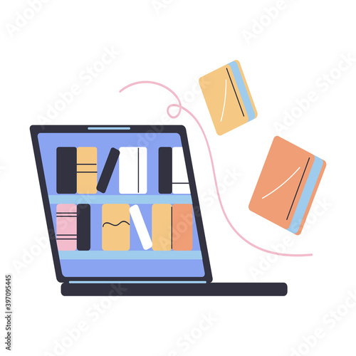 Laptop or notebook full of electronic books in e-libruary photo