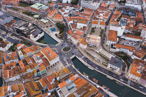 drone shot aerial view from above look Aveiro Portugal cloudy day city center rooftops orange red Monumento ao Marnoto e à Salineira
christmas tree