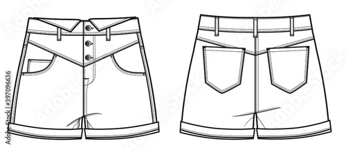 woman fashion design short CAD technical flat drawing illustration vector line pattern design clothing artwork textile sketch trend graphic cloths