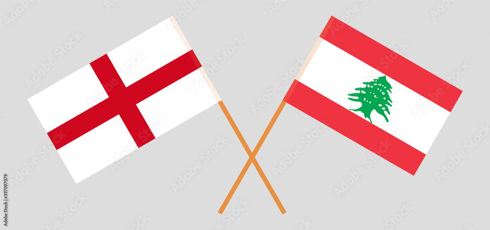 Crossed flags of England and Lebanon