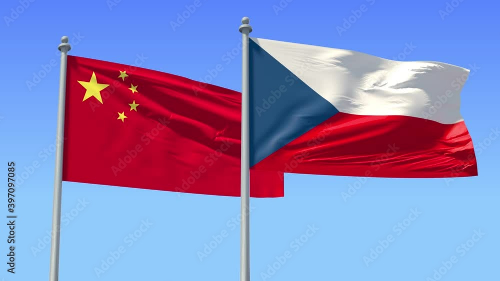 Czech and China flag on flagpole excellent quality. Czech Republic and People's Republic of China waving flag in wind. Endless Animation. LOOP CYCLE Animation. Czech and China flag on flagpole excellent quality. Czech Republic and People's Republic of China waving flag in wind. Endless Animation. LOOP CYCLE Animation.