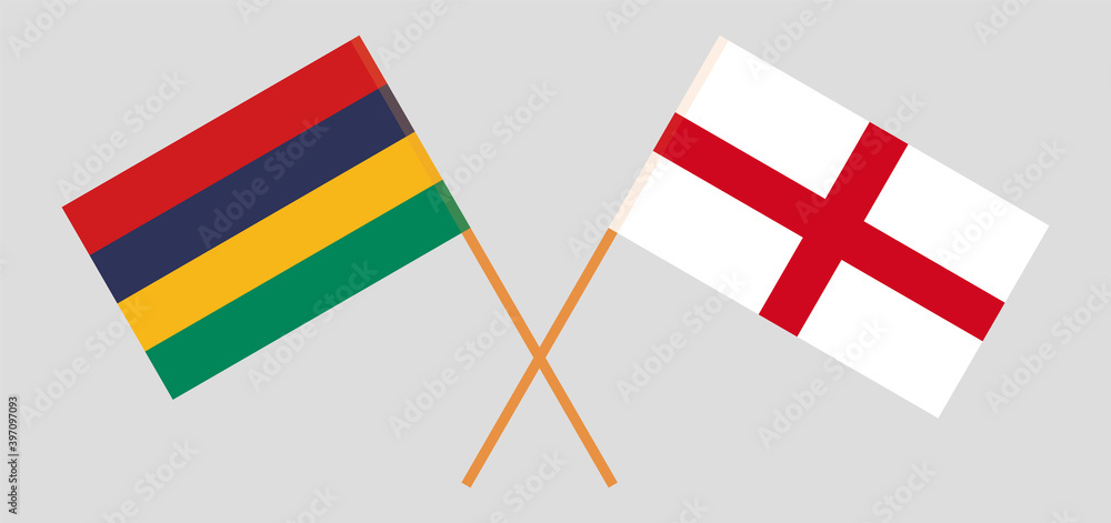 Crossed flags of Mauritius and England